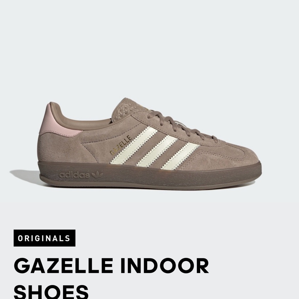 Adidas Gazelle Indoor Sneakers in Brown and Cream and pink back size 8 1/2